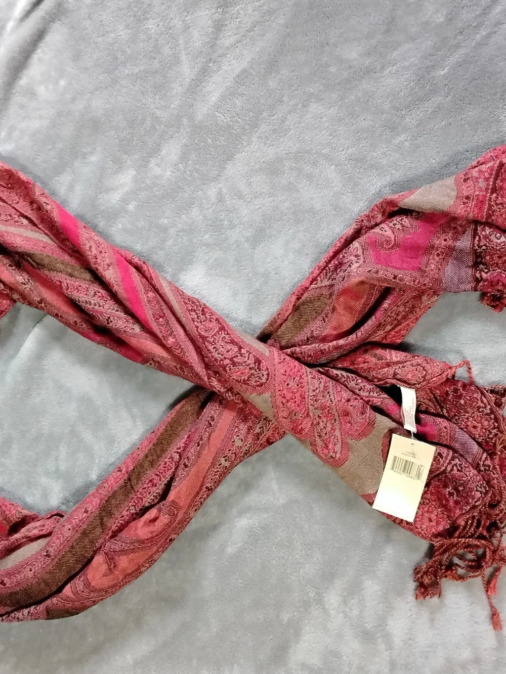 Aged Red Paisley Fringe Scarf - Brand Unknown